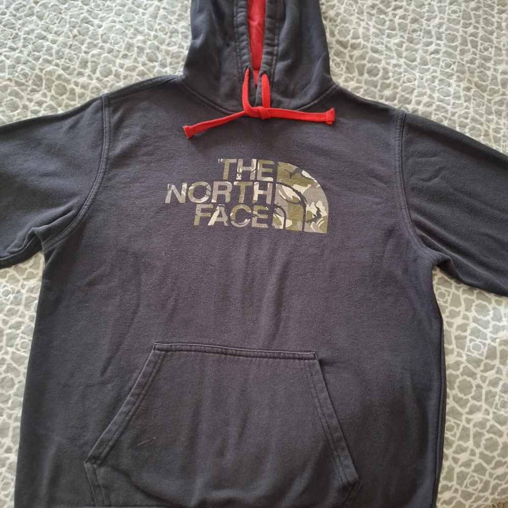The North Face Men's Gray Hoodie with Red Accents